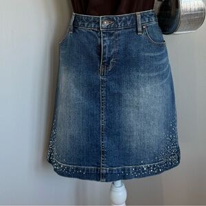 Tommy Hilfiger Dark Blue Denim A-Line Skirt with Studded Hem